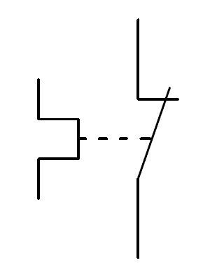 Styrestrømsymbol for motorvernets hjelpekontakt.
