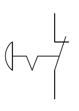 Elektrosymbol for nødstopp med normalt lukket kontakt.