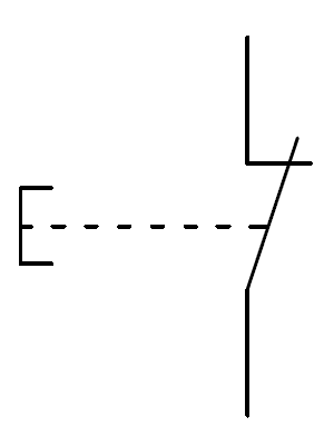 Elektrosymbol for stoppknapp med normalt lukket kontakt.