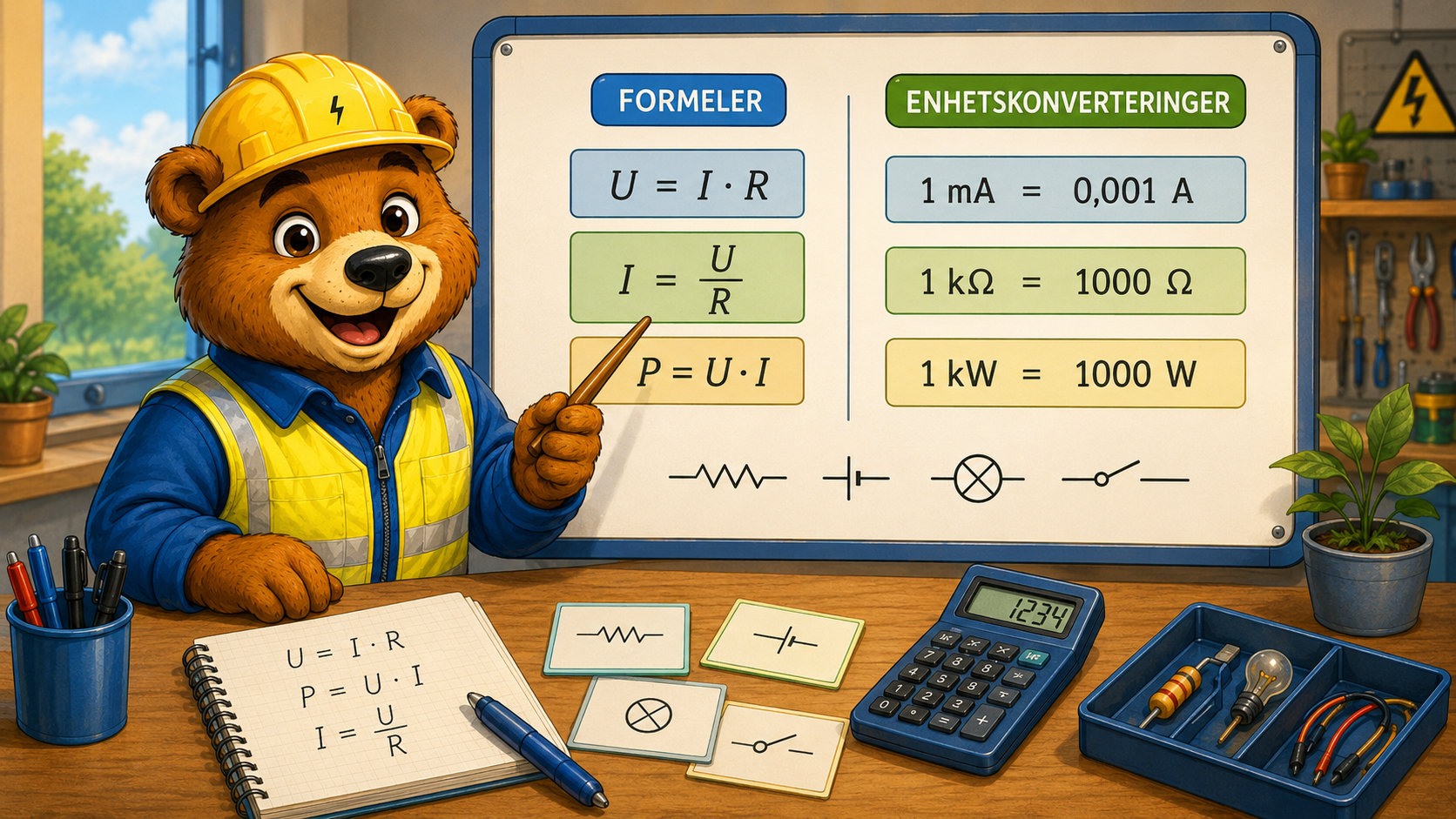 Tavle med formler og enhetskonverteringer